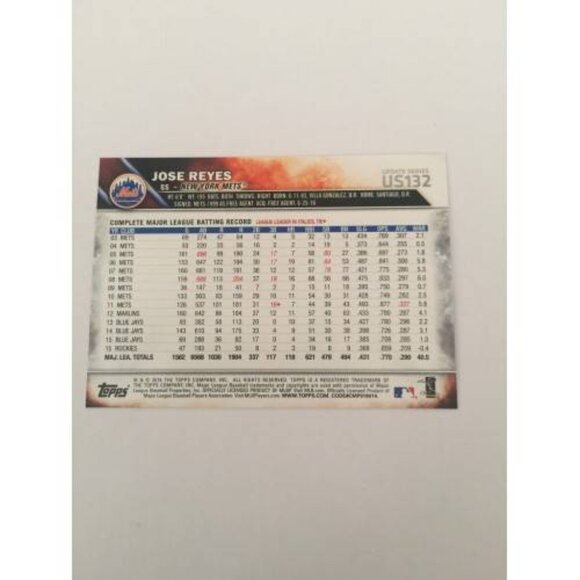 2016 Topps Update #US132 Jose Reyes New York Mets (MISC1) - Picture 2 of 2